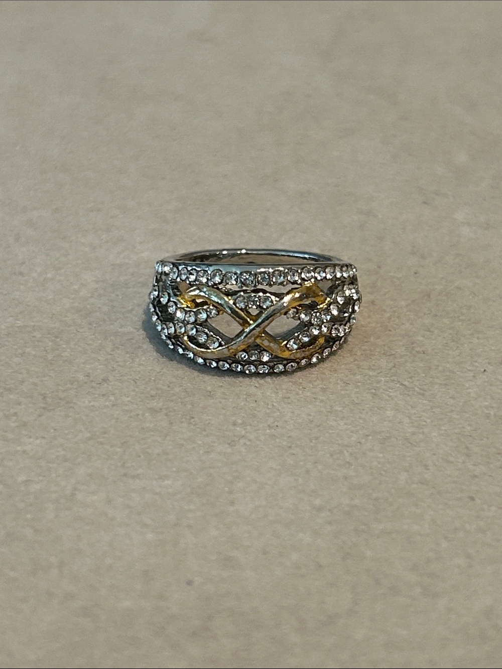 Crystal Accent Two-Tone Infinity Ring - Gold and Silver